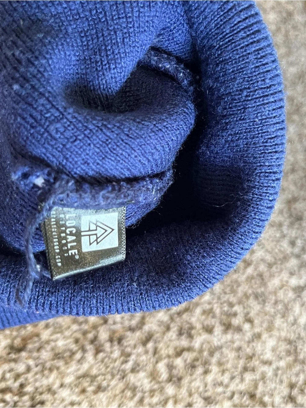 Stylized Script Knit Beanie in Navy & Red